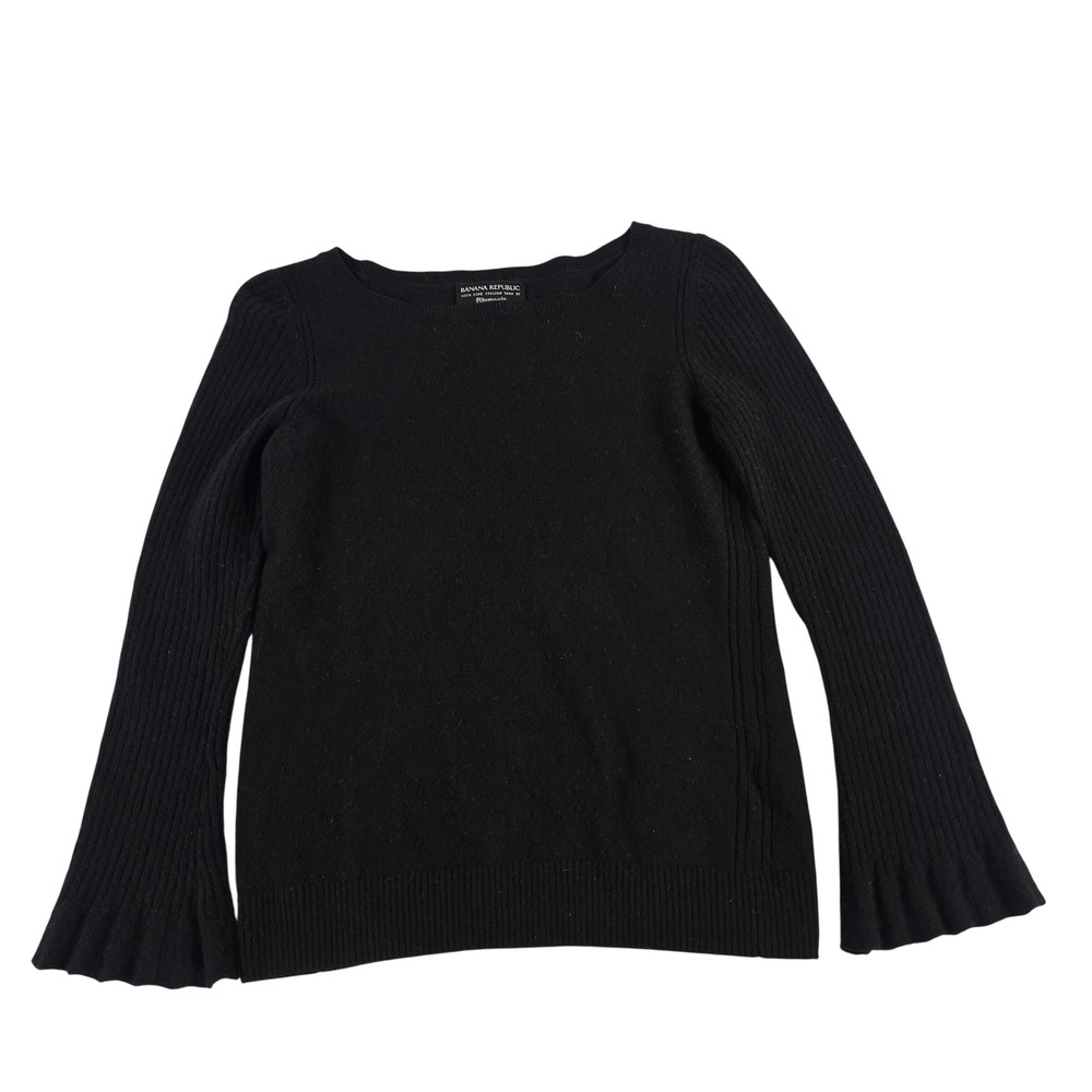 Banana Republic Black Fine Italian Yarn Merino Wool Sweater S Bell Sleeve Ribbed